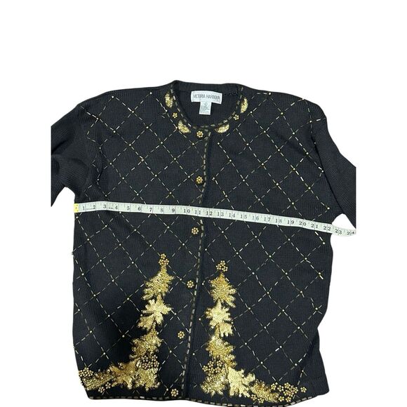 Victoria Harbour black gold embellished sequin beaded holiday sweater L - Picture 3 of 9